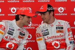 23.06.2011 Valencia, Spain,  Jenson Button (GBR), McLaren Mercedes and Pedro de la Rosa (GBR), test driver, McLaren Mercedes challenge young spanish sports star - Formula 1 World Championship, Rd 08, European Grand Prix, Thursday