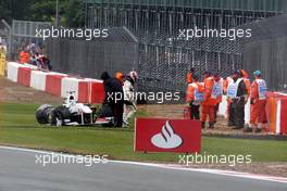 08.07.2011 Silverstone, UK, England,  Kamui Kobayashi (JAP), Sauber F1 Team crashes - Formula 1 World Championship, Rd 09, British Grand Prix, Friday Practice