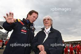 10.07.2011 Silverstone, UK, England,  Christian Horner (GBR), Red Bull Racing, Sporting Director with Bernie Ecclestone (GBR) - Formula 1 World Championship, Rd 09, British Grand Prix, Sunday Pre-Race Grid