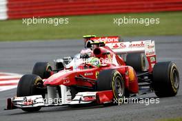 10.07.2011 Silverstone, UK, England,  Felipe Massa (BRA), Scuderia Ferrari leads Jenson Button (GBR), McLaren Mercedes - Formula 1 World Championship, Rd 09, British Grand Prix, Sunday Race