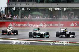 10.07.2011 Silverstone, UK, England,  Sergio Pérez (MEX), Sauber F1 Team, Nico Rosberg (GER), Mercedes GP Petronas F1 Team, Pastor Maldonado (VEN), AT&T Williams - Formula 1 World Championship, Rd 09, British Grand Prix, Sunday Race