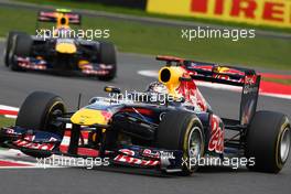 10.07.2011 Silverstone, UK, England,  Sebastian Vettel (GER), Red Bull Racing leads Mark Webber (AUS), Red Bull Racing - Formula 1 World Championship, Rd 09, British Grand Prix, Sunday Race