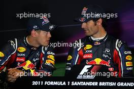 09.07.2011 Silverstone, UK, England,  Sebastian Vettel (GER), Red Bull Racing, Mark Webber (AUS), Red Bull Racing - Formula 1 World Championship, Rd 09, British Grand Prix, Saturday Press Conference