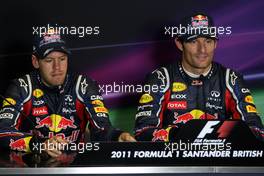 09.07.2011 Silverstone, UK, England,  Sebastian Vettel (GER), Red Bull Racing, Mark Webber (AUS), Red Bull Racing - Formula 1 World Championship, Rd 09, British Grand Prix, Saturday Press Conference