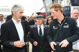 10.07.2011 Silverstone, UK, England,  Damon Hill with Sir Jackie Stewart and Prince Harry - Formula 1 World Championship, Rd 09, British Grand Prix, Sunday