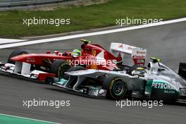 24.07.2011 Nurburgring, Germany, Felipe Massa (BRA), Scuderia Ferrari and Nico Rosberg (GER), Mercedes GP  - Formula 1 World Championship, Rd 10, German Grand Prix, Sunday Race
