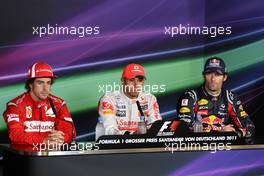 24.07.2011 Nurburgring, Germany,  Fernando Alonso (ESP), Scuderia Ferrari, Lewis Hamilton (GBR), McLaren Mercedes, Mark Webber (AUS), Red Bull Racing - Formula 1 World Championship, Rd 10, German Grand Prix, Sunday Press Conference