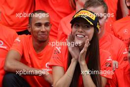 31.07.2011 Budapest, Hungary,  Lewis Hamilton (GBR), McLaren Mercedes, Jessica Michibata (JPN) girlfriend of Jenson Button (GBR) celebrate with the team - Formula 1 World Championship, Rd 11, Hungarian Grand Prix, Sunday Podium