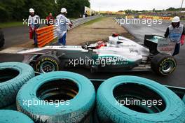 31.07.2011 Budapest, Hungary,  Michael Schumacher (GER), Mercedes GP Petronas F1 Team, stops on track - Formula 1 World Championship, Rd 11, Hungarian Grand Prix, Sunday Race