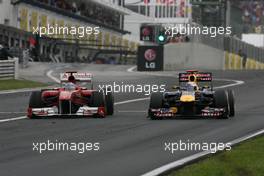 31.07.2011 Budapest, Hungary,  Fernando Alonso (ESP), Scuderia Ferrari and Sebastian Vettel (GER), Red Bull Racing  - Formula 1 World Championship, Rd 11, Hungarian Grand Prix, Sunday Race