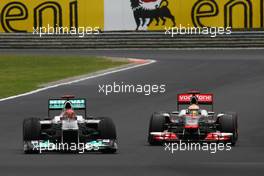 31.07.2011 Budapest, Hungary,  Michael Schumacher (GER), Mercedes GP Petronas F1 Team and Lewis Hamilton (GBR), McLaren Mercedes - Formula 1 World Championship, Rd 11, Hungarian Grand Prix, Sunday Race