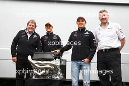 30.07.2011 Budapest, Hungary,  Nico Rosberg (GER), Mercedes GP Petronas F1 Team celebrates his 100th race with Michael Schumacher (GER), Mercedes GP Petronas F1 Team, Ross Brawn (GBR) Team Principal, Mercedes GP Petronas and Norbert Haug (GER), Mercedes, Motorsport chief  - Formula 1 World Championship, Rd 11, Hungarian Grand Prix, Saturday