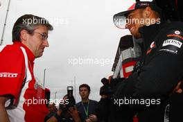 28.07.2011 Budapest, Hungary,  Pat Fry (GBR) Ferrari technical director with Lewis Hamilton (GBR), McLaren Mercedes - Formula 1 World Championship, Rd 11, Hungarian Grand Prix, Thursday