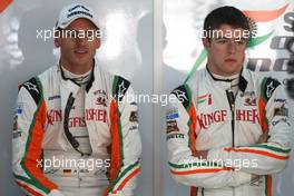 28.10.2011 New Delhi, India, Adrian Sutil (GER), Force India and Paul di Resta (GBR), Force India F1 Team  - Formula 1 World Championship, Rd 17, Indian Grand Prix, Friday Practice