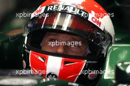 28.10.2011 New Delhi, India, Jarno Trulli (ITA), Team Lotus wears a replica of Marco Simoncelli helmet  - Formula 1 World Championship, Rd 17, Indian Grand Prix, Friday Practice