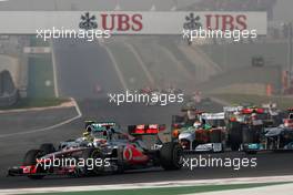 30.10.2011 New Delhi, India,  Start of the race, Lewis Hamilton (GBR), McLaren Mercedes   - Formula 1 World Championship, Rd 17, Indian Grand Prix, Sunday Race