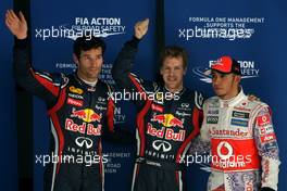 29.10.2011 New Delhi, India,  Mark Webber (AUS), Red Bull Racing, Sebastian Vettel (GER), Red Bull Racing and Lewis Hamilton (GBR), McLaren Mercedes  - Formula 1 World Championship, Rd 17, Indian Grand Prix, Saturday Qualifying