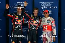 29.10.2011 New Delhi, India,  Mark Webber (AUS), Red Bull Racing, Sebastian Vettel (GER), Red Bull Racing and Lewis Hamilton (GBR), McLaren Mercedes - Formula 1 World Championship, Rd 17, Indian Grand Prix, Saturday Qualifying