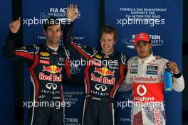 29.10.2011 New Delhi, India,  Mark Webber (AUS), Red Bull Racing, Sebastian Vettel (GER), Red Bull Racing and Lewis Hamilton (GBR), McLaren Mercedes - Formula 1 World Championship, Rd 17, Indian Grand Prix, Saturday Qualifying