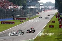 11.09.2011 Monza, Italy,  Michael Schumacher (GER), Mercedes GP Petronas F1 Team leads Lewis Hamilton (GBR), McLaren Mercedes - Formula 1 World Championship, Rd 13, Italian Grand Prix, Sunday Race
