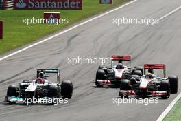 11.09.2011 Monza, Italy,  Michael Schumacher (GER), Mercedes GP Petronas F1 Team, Lewis Hamilton (GBR), McLaren Mercedes, Jenson Button (GBR), McLaren Mercedes - Formula 1 World Championship, Rd 13, Italian Grand Prix, Sunday Race