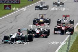 11.09.2011 Monza, Italy,  Michael Schumacher (GER), Mercedes GP Petronas F1 Team leads Lewis Hamilton (GBR), McLaren Mercedes - Formula 1 World Championship, Rd 13, Italian Grand Prix, Sunday Race