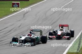 11.09.2011 Monza, Italy,  Michael Schumacher (GER), Mercedes GP Petronas F1 Team, Lewis Hamilton (GBR), McLaren Mercedes - Formula 1 World Championship, Rd 13, Italian Grand Prix, Sunday Race