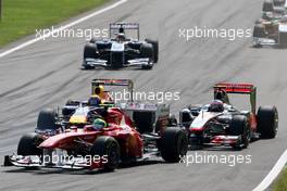 11.09.2011 Monza, Italy,  Felipe Massa (BRA), Scuderia Ferrari leads Mark Webber (AUS), Red Bull Racing and Jenson Button (GBR), McLaren Mercedes - Formula 1 World Championship, Rd 13, Italian Grand Prix, Sunday Race