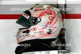 07.10.2011 Suzuka, Japan,  Helmet of Kamui Kobayashi (JAP), Sauber F1 Team  - Formula 1 World Championship, Rd 15, Japanese Grand Prix, Friday Practice