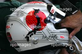 08.10.2011 Suzuka, Japan,  Helmet of Jarno Trulli (ITA), Team Lotus  - Formula 1 World Championship, Rd 15, Japanese Grand Prix, Saturday Practice