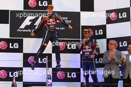 16.10.2011 Yeongam, Korea, Sebastian Vettel (GER), Red Bull Racing and Mark Webber (AUS), Red Bull Racing  - Formula 1 World Championship, Rd 16, Korean Grand Prix, Sunday Podium