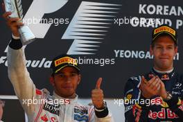 16.10.2011 Yeongam, Korea, Lewis Hamilton (GBR), McLaren Mercedes and Sebastian Vettel (GER), Red Bull Racing  - Formula 1 World Championship, Rd 16, Korean Grand Prix, Sunday Podium