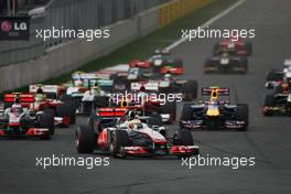 16.10.2011 Yeongam, Korea, Lewis Hamilton (GBR), McLaren Mercedes leads the start of the race  - Formula 1 World Championship, Rd 16, Korean Grand Prix, Sunday Race