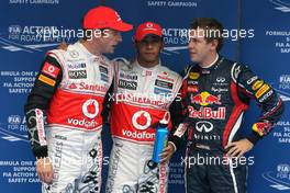 15.10.2011 Yeongam, Korea,  Jenson Button (GBR), McLaren Mercedes, Lewis Hamilton (GBR), McLaren Mercedes and Sebastian Vettel (GER), Red Bull Racing - Formula 1 World Championship, Rd 16, Korean Grand Prix, Saturday Qualifying