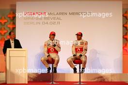 04.02.2011 Berlin, Germany,  Jenson Button (GBR), McLaren Mercedes, Lewis Hamilton (GBR), McLaren Mercedes - Vodafone McLaren Mercedes MP4-26 Launch - Formula 1 World Championship