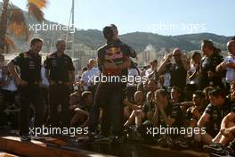 29.05.2011 Monte Carlo, Monaco,  Adrian Newey (GBR), Red Bull Racing, Technical Operations Director Christian Horner (GBR), Red Bull Racing, Sporting Director and Sebastian Vettel (GER), Red Bull Racing  - Formula 1 World Championship, Rd 06, Monaco Grand Prix, Sunday Podium