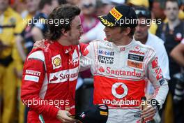 29.05.2011 Monte Carlo, Monaco,  Fernando Alonso (ESP), Scuderia Ferrari, Jenson Button (GBR), McLaren Mercedes - Formula 1 World Championship, Rd 06, Monaco Grand Prix, Sunday Podium