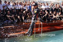 29.05.2011 Monte Carlo, Monaco,  Sebastian Vettel (GER), Red Bull Racing, celebrates with the team - Formula 1 World Championship, Rd 06, Monaco Grand Prix, Sunday Podium