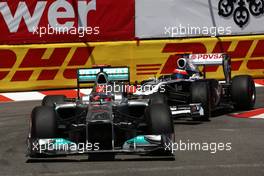 29.05.2011 Monte Carlo, Monaco,  Michael Schumacher (GER), Mercedes GP Petronas F1 Team leads Rubens Barrichello (BRA), AT&T Williams - Formula 1 World Championship, Rd 06, Monaco Grand Prix, Sunday Race