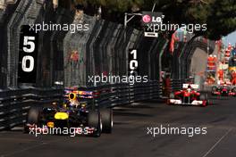29.05.2011 Monte Carlo, Monaco,  Sebastian Vettel (GER), Red Bull Racing leads Fernando Alonso (ESP), Scuderia Ferrari - Formula 1 World Championship, Rd 06, Monaco Grand Prix, Sunday Race
