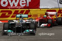 29.05.2011 Monte Carlo, Monaco,   Nico Rosberg (GER), Mercedes GP Petronas F1 Team leads Felipe Massa (BRA), Scuderia Ferrari - Formula 1 World Championship, Rd 06, Monaco Grand Prix, Sunday Race