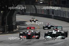 29.05.2011 Monte Carlo, Monaco,  Lewis Hamilton (GBR), McLaren Mercedes and Michael Schumacher (GER), Mercedes GP  - Formula 1 World Championship, Rd 06, Monaco Grand Prix, Sunday Race