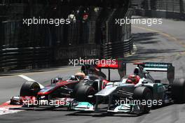 29.05.2011 Monte Carlo, Monaco,  Lewis Hamilton (GBR), McLaren Mercedes and Michael Schumacher (GER), Mercedes GP  - Formula 1 World Championship, Rd 06, Monaco Grand Prix, Sunday Race