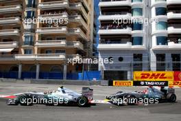 29.05.2011 Monte Carlo, Monaco,  Nico Rosberg (GER), Mercedes GP Petronas F1 Team leads Michael Schumacher (GER), Mercedes GP Petronas F1 Team - Formula 1 World Championship, Rd 06, Monaco Grand Prix, Sunday Race