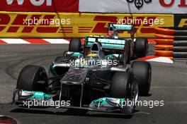 29.05.2011 Monte Carlo, Monaco,  Nico Rosberg (GER), Mercedes GP Petronas F1 Team, Michael Schumacher (GER), Mercedes GP Petronas F1 Team - Formula 1 World Championship, Rd 06, Monaco Grand Prix, Sunday Race
