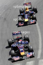29.05.2011 Monaco, Monte Carlo, SÃ¨bastien Buemi (SUI), Scuderia Toro Rosso, STR06 and Mark Webber (AUS), Red Bull Racing, RB7 - Formula 1 World Championship, Rd 6, Monaco Grand Prix, Sunday Race