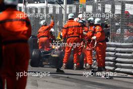 29.05.2011 Monte Carlo, Monaco,  Vitaly Petrov (RUS), Lotus Renault GP, has a crash - Formula 1 World Championship, Rd 06, Monaco Grand Prix, Sunday Race