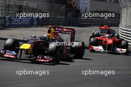 29.05.2011 Monte Carlo, Monaco,  Sebastian Vettel (GER), Red Bull Racing leads Fernando Alonso (ESP), Scuderia Ferrari - Formula 1 World Championship, Rd 06, Monaco Grand Prix, Sunday Race