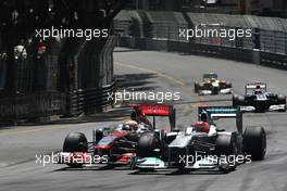 29.05.2011 Monte Carlo, Monaco,  Lewis Hamilton (GBR), McLaren Mercedes and Michael Schumacher (GER), Mercedes GP   - Formula 1 World Championship, Rd 06, Monaco Grand Prix, Sunday Race