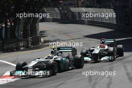 29.05.2011 Monte Carlo, Monaco,  Nico Rosberg (GER), Mercedes GP and Michael Schumacher (GER), Mercedes GP  - Formula 1 World Championship, Rd 06, Monaco Grand Prix, Sunday Race